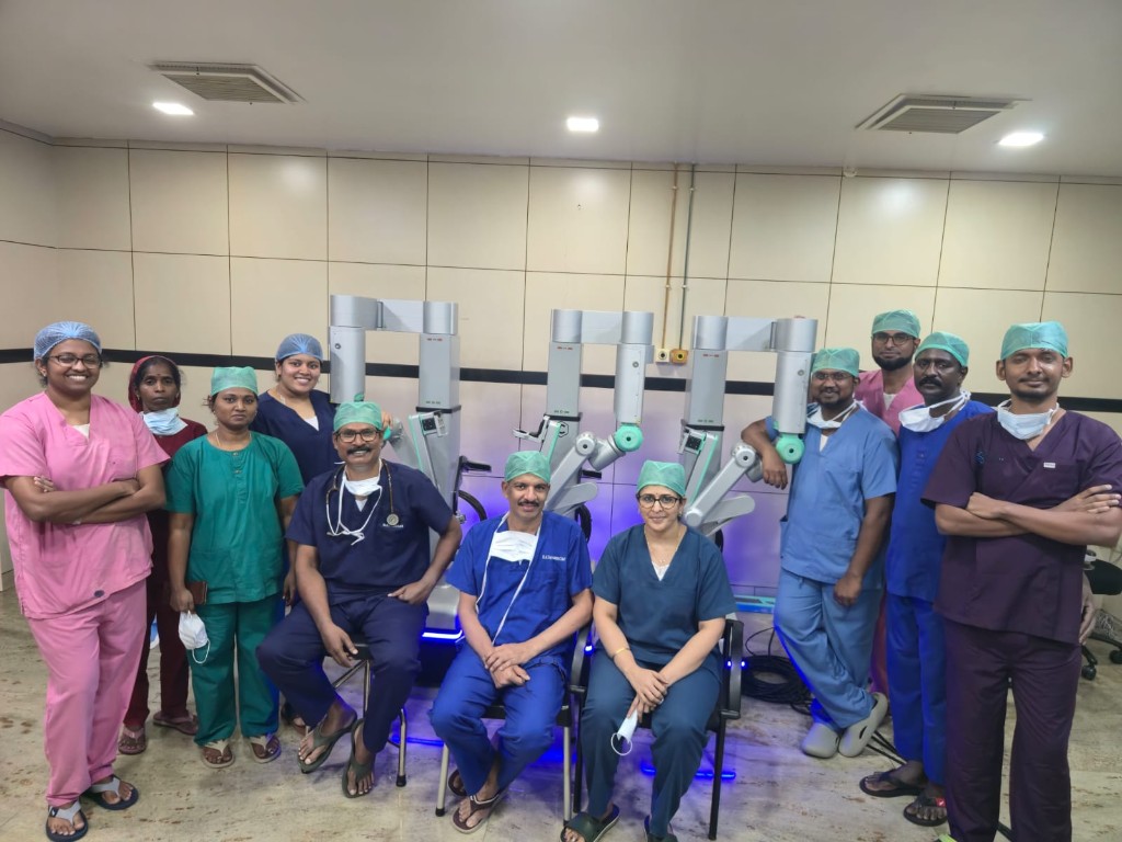 The surgical team with the robotic system
